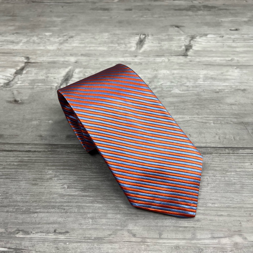Tom James Orange & Blue Stripe Silk Tie